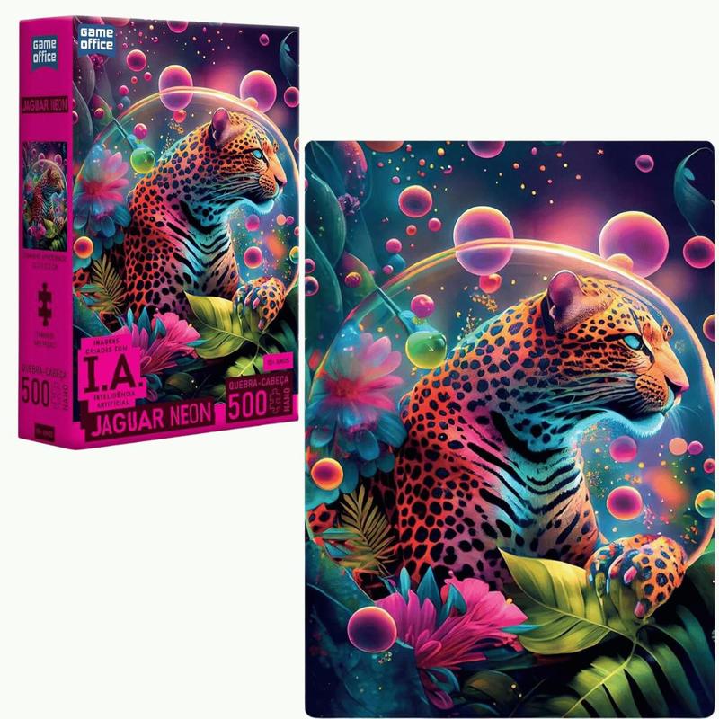 Quebra-Cabeça Nano Imagem Feita com IA: Jaguar Neon 500 pçs
